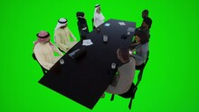 3D Animation Of The Meeting Of Arabs And Africans, Teachers Talking To Each Other While Sitting Around The Table In Dubai Universities, Green Curtain, Chromakey Isolated Group Of People On Green Scree