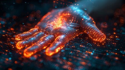 Poster - Cyber identification concept with digital handprints and binary code background