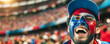 Chilean football soccer fans in a stadium supporting the national team, Face painted in flag colors, La Roja
