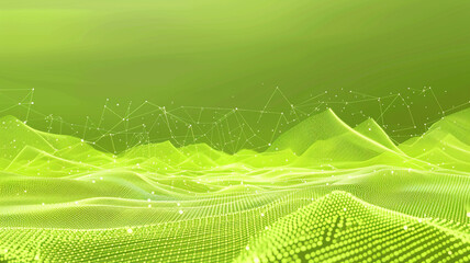 Wall Mural - A vast digital landscape where lime green dots and triangles are interconnected by vibrant chartreuse lines, 