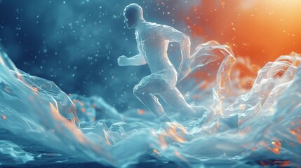 Poster - A low poly man running in a futuristic style