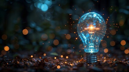 Poster - An image of a wireframe lightbulb with a futuristic element to illustrate creative thinking