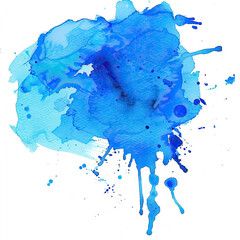 Canvas Print - Spots, blots of blue watercolor paint on a white background
