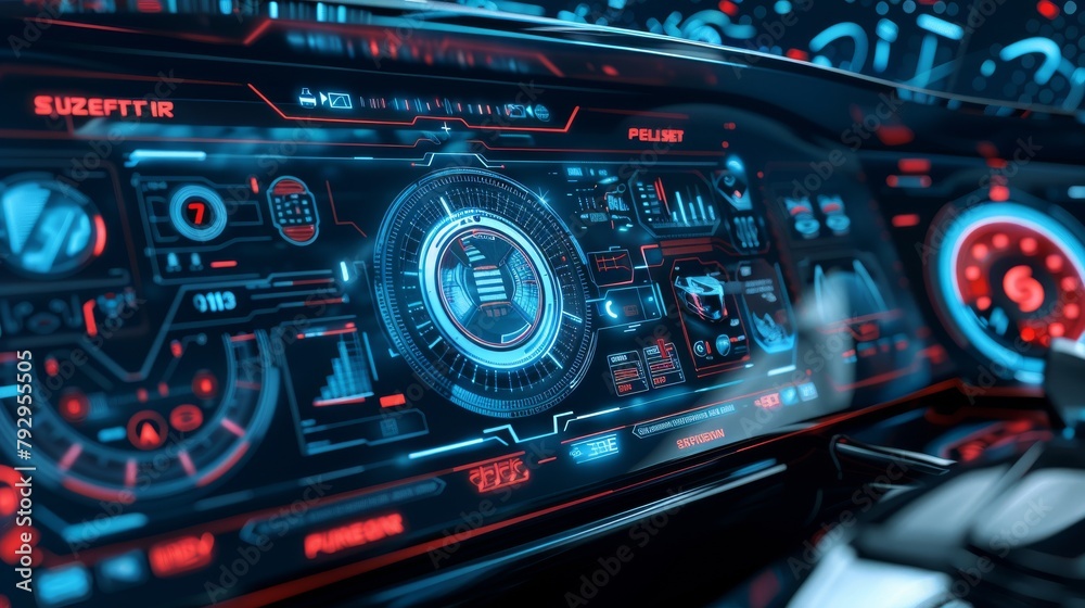 Auto Dash Gui Car dashboard. Conceptual touchscreen car service with HUD, GUI, UI ...