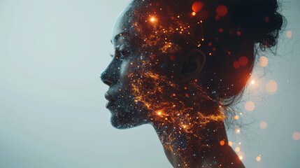 Poster - A futuristic concept of digital transformation or artificial intelligence (AI), a digital man with a futuristic element in the foreground of the image