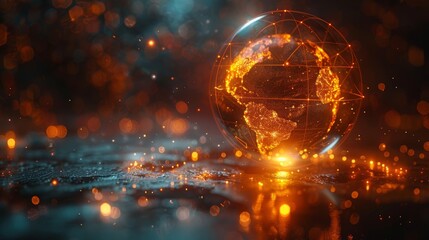Poster - An illustration of a world map with goal moment based on digital transformation or global network technology