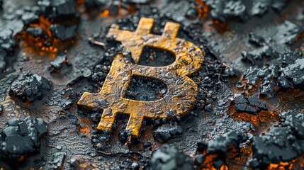 Fototapete - An illustration of the bitcoin symbol, with a financial technology element, illustrating cryptocurrency technology
