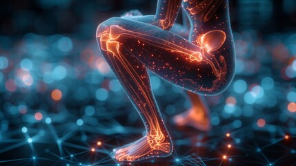 Leinwandbilder - Medical treatment concept involving bones and joints, X-ray interface on a graphic of a body
