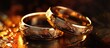 wedding rings on a background of gold. close-up