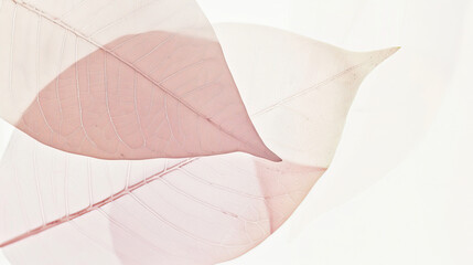 Canvas Print - Transparent pink leaves on a beige background
