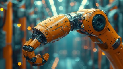 Poster - Industry 4.0 concept, graphic of robotic arm incorporating technology