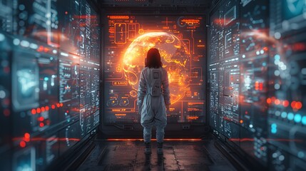 Aufkleber - An illustration of telemedicine technology with a futuristic doctor's character design