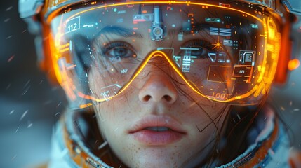 Poster - The concept of virtual reality technology, the point of view of the user in the Metaverse, and a graphic showing a futuristic character using VR glasses.