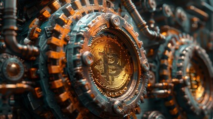 Poster - Cryptocurrency technology concept with graphic of bitcoins and crypto coins.
