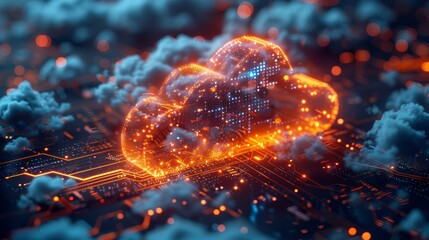 Aufkleber - Mobile and data center with futuristic element presented in isometric view of cloud mobile technology or IOT