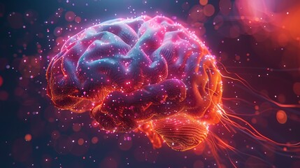 Aufkleber - Brain power concept with vivid low poly brain positioned in front view with futuristic elements