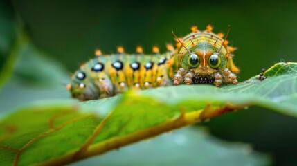 Aufkleber - A caterpillar munching on a leaf as it prepares for its transformation into a butterfly