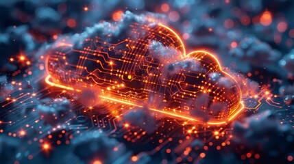 Leinwandbilder - IOT cloud technology concept, a cloud shape combined with an electronic pattern with a futuristic element