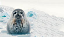 Solitary Weddell Seal Resting On An Ice Floe Gazing Curiously At The Camera, Generative Ai