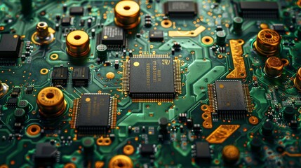 Fototapete - As a background or element decoration, a graphic of electronic patterns or motherboard CPUs was created.