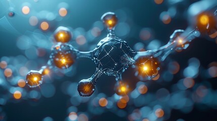 Poster - In biotechnology, the structure of molecules combined with electronic patterns is shown in a graphic.