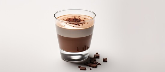 Poster - A rich chocolate milkshake topped with chocolate shavings in a drinkware cup