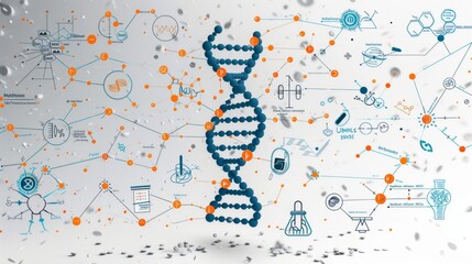Poster - Research tool icons with DNA helix infographics in science and biology