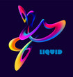 Colorful 3D liquid lines. Wavy geometric shapes on dark background. Vector design elements.