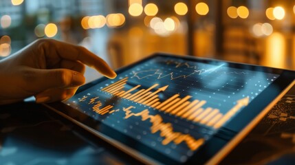 Poster - a golden graph icon on a tablet screen, symbolizing wealth management