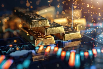 Wall Mural - Evocative image of gold bars over financial graphs symbolizing investment strategies