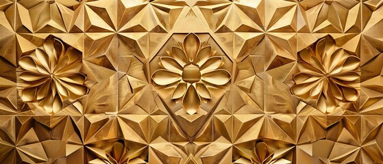Aufkleber - Gold background and geometric pattern. A beautiful interpretation of the exquisitely delicate side of traditional woodwork style-rooms.
