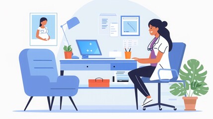 Poster - Woman Sitting at Desk With Laptop