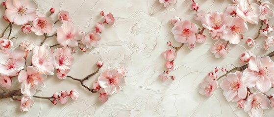 Wall Mural - Frame and border modern with cherry blossoms. Floral background for cards, posters, templates, backdrops, cover pages.