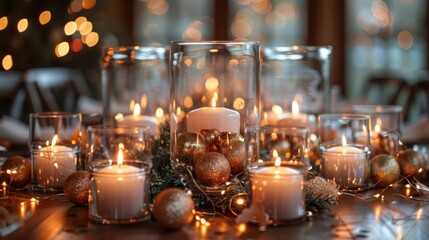 Poster - Fill glass vases with shimmering ornaments and twinkling fairy lights to create elegant and festive table centerpieces.