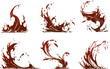Set of chocolate brown splashes in catoon vector style. Mud stain. Puddle of coffee isolated on transparent background