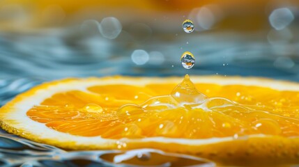 Poster - A refreshing water droplet trickling down the surface of a juicy orange