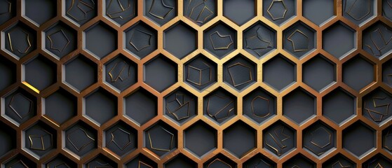 Aufkleber - Template modern with gold geometric pattern. Hexagonal elements background. Curve decoration.