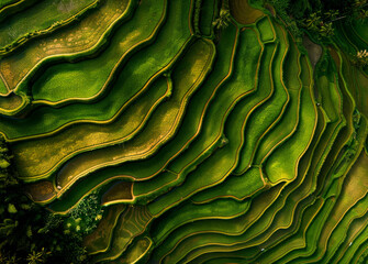 Wall Mural - Clean Top-Down Aerial Shot of Asian Ricefield Terraces
