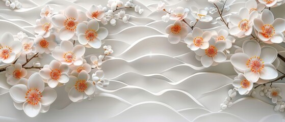 Wall Mural - Animated Japanese template modern. Cherry blossom icon background. Pattern of clouds and flowers.