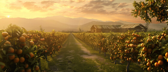 Wall Mural - orange grove agriculture concept background