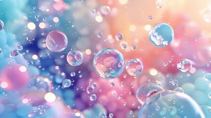 Leinwandbilder - A holographic floating bubble, soap bubble, and metaball background in 3D.