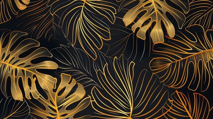 Aufkleber - Art deco wallpaper background modern with golden monstera leaf botanical pattern. Perfect for interior design, modern arts, fashion textile patterns, textures, posters, wrappers, and gifts.