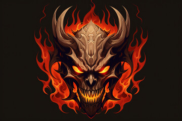 Sticker - The skull of a horned devil in flame
