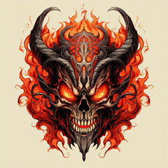 Sticker - The skull of a horned devil in flame