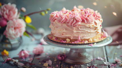 Wall Mural - cake, with pink and white flowers