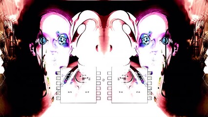 Wall Mural - animation - futuristic humanoid cyborg with new quality digital twitch technology