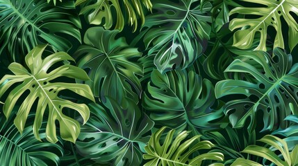 Poster - Modern summer tropical background. Palm leaves, monstera leaves, Botanical background concept for wall art, wall decor, invitations, canvas prints, posters, posters, home decor, covers, wallpapers.