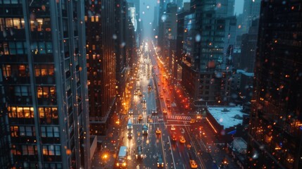 Aufkleber - Bright cityscape with traffic streaming along roads as day transitions into night