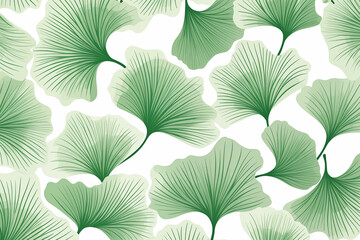 Wall Mural - An abstract of foliage line art vector on white background, green ginkgo leaf in hand drawn pattern for fabric