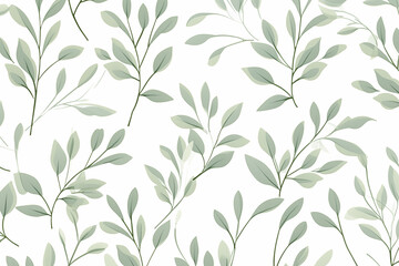 Wall Mural - An abstract of foliage line art vector on white background, sage green eucalyptus leaf in hand drawn pattern for fabric